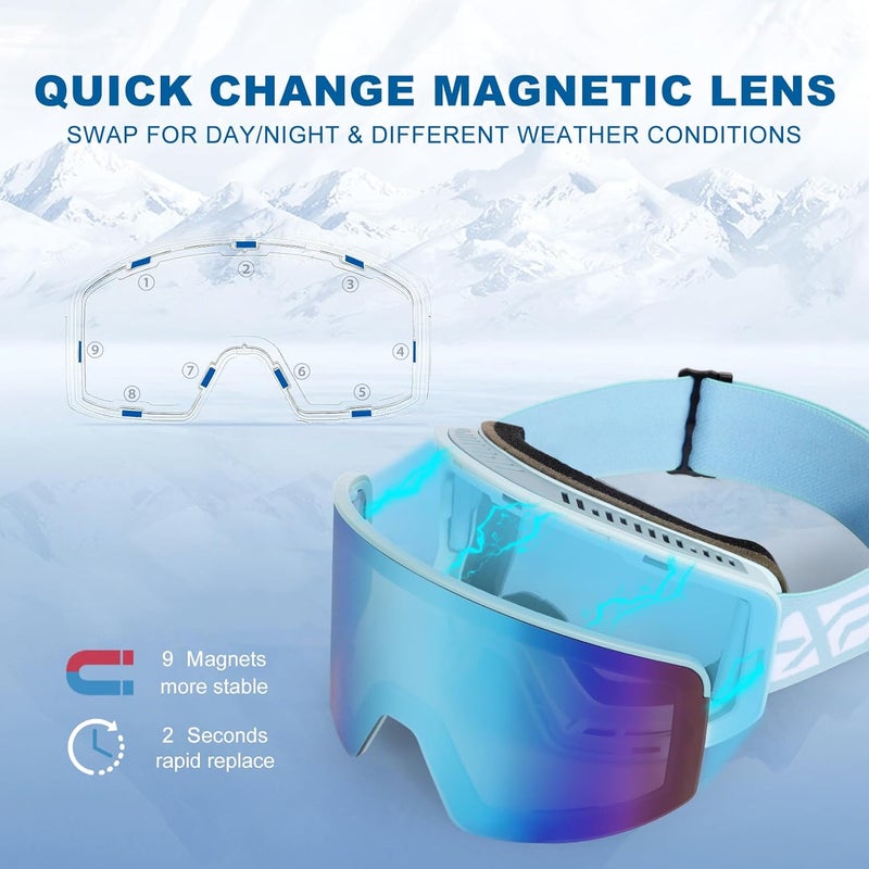 EXP VISION Ski/Snowboard Goggles, Magnetic Lens Snow Goggles with Anti-Fog & UV400 Protection for Men & Women - Image 2